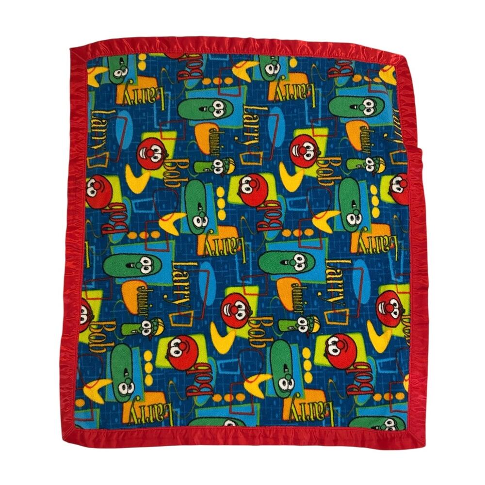 Vaggietales Larry Bob Baby Kids Blanket Throw Fleece Satin Trim Red Blue